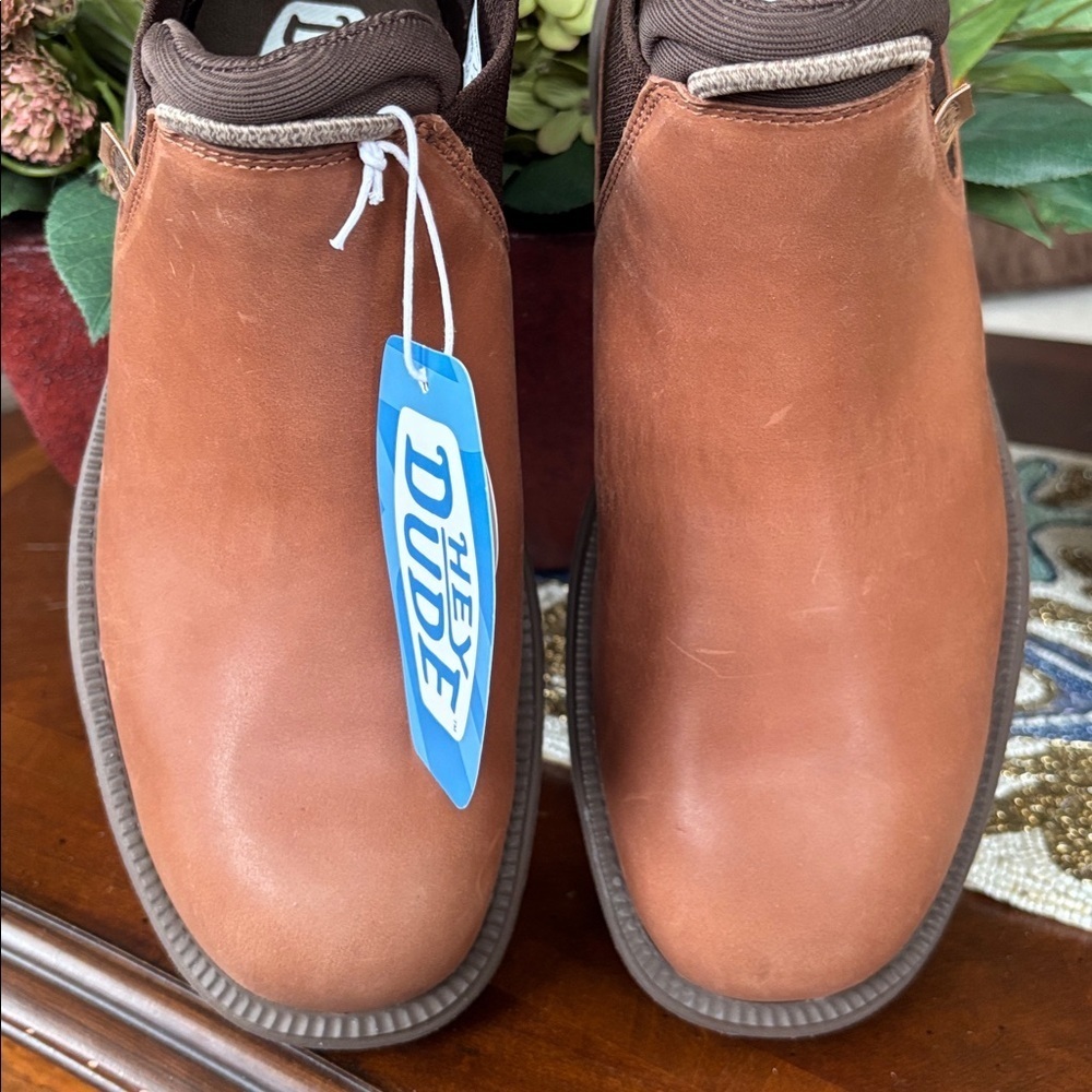 Brand New Hey Dude Branson Boot Craft Leather Cognac Slip On Casual Ankle Boots - Picture 6 of 16